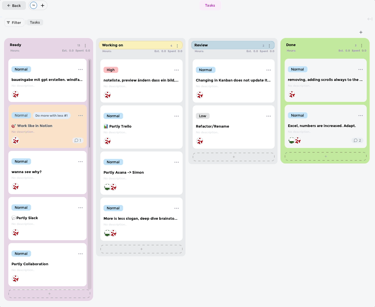 Cards moving across a private Kanban board