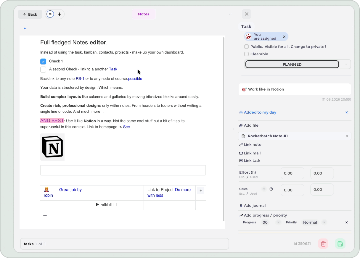 A demo of the Notes editor